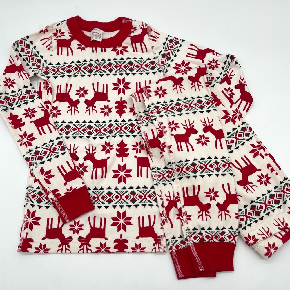 Hannah Andersson Red and White Reindeer Pajama Set